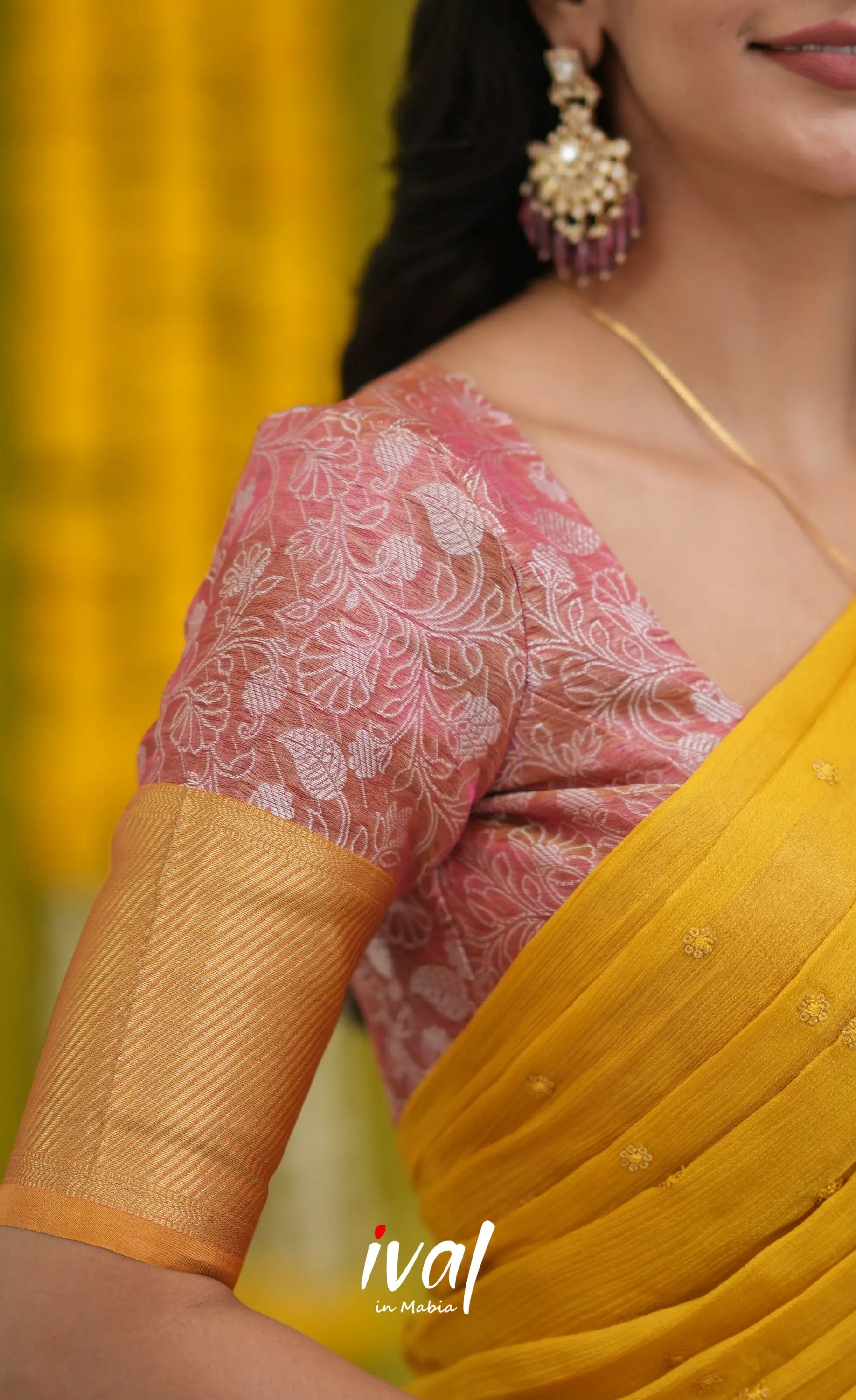 Izhaiyini Organza Halfsaree - Pink and Yellow Half Sarees