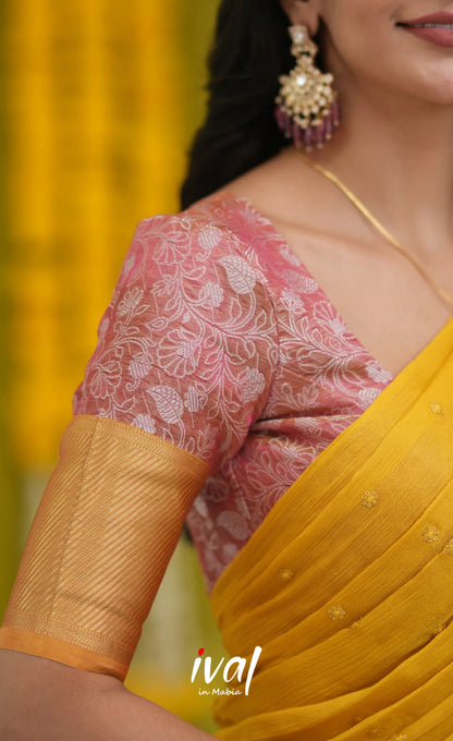 Izhaiyini Organza Halfsaree - Pink and Yellow Half Sarees