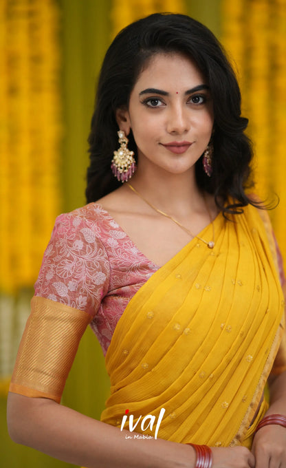 Izhaiyini Organza Halfsaree - Pink and Yellow Half Sarees