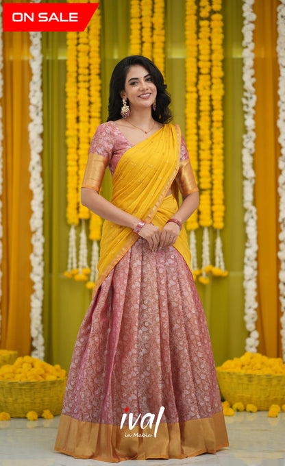 Izhaiyini Organza Halfsaree - Pink and Yellow Half Sarees