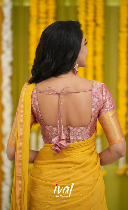 Izhaiyini Organza Halfsaree - Pink and Yellow Half Sarees