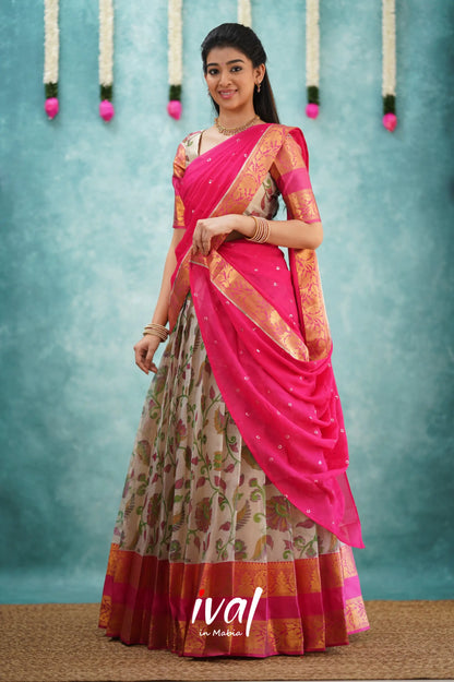 Izhaiyini Organza Halfsaree - Pink Half Sarees