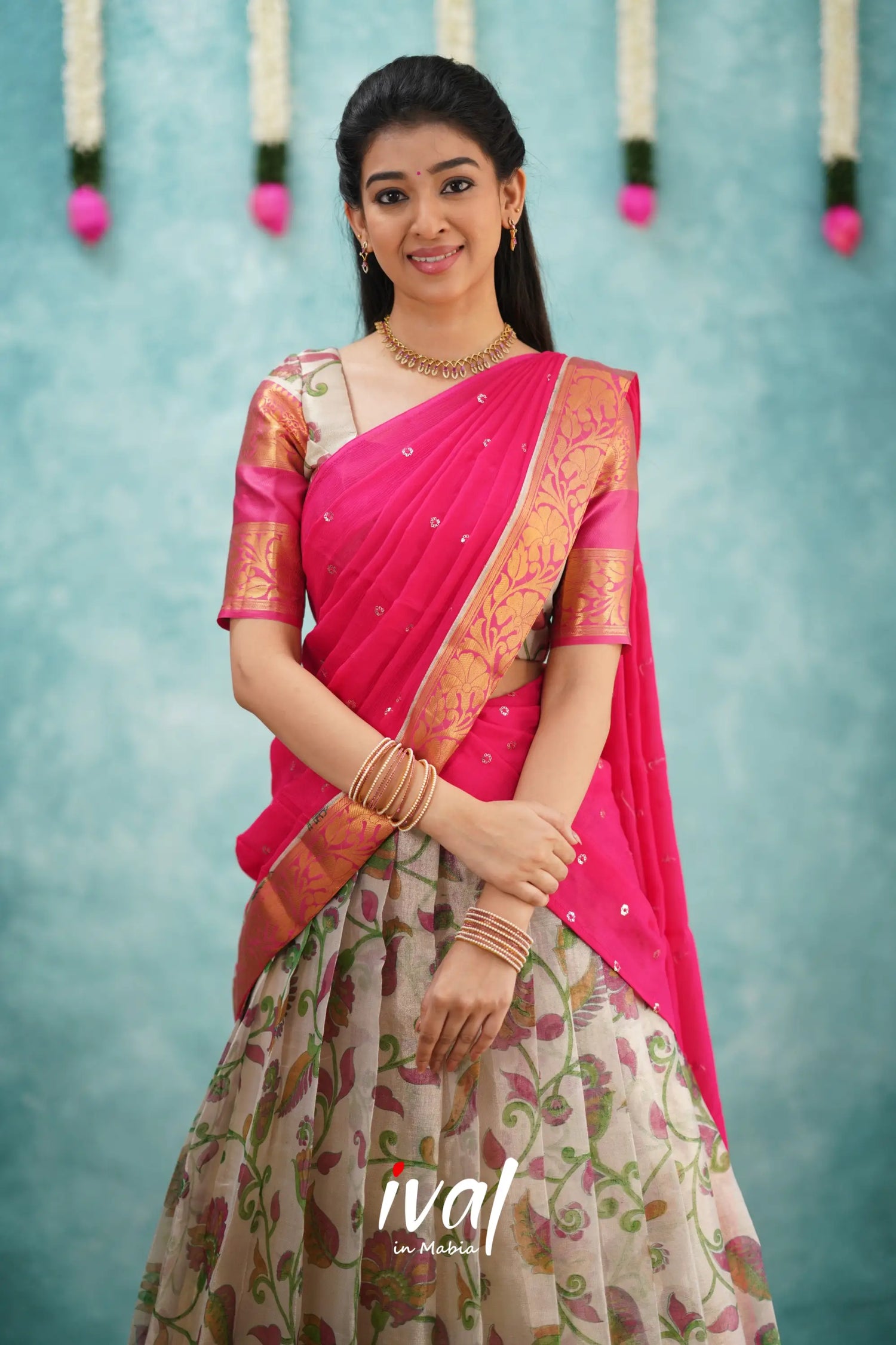 Izhaiyini Organza Halfsaree - Pink Half Sarees