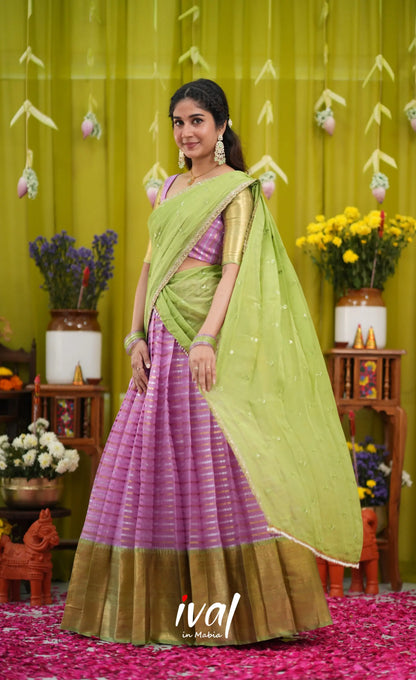 Izhaiyini Organza Halfsaree - Pinkish lavender and Light green (Copy) - Half Sarees