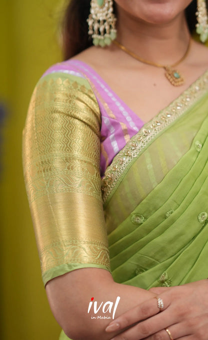 Izhaiyini Organza Halfsaree - Pinkish lavender and Light green (Copy) - Half Sarees