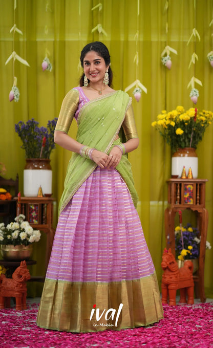 Izhaiyini Organza Halfsaree - Pinkish lavender and Light green (Copy) - Half Sarees