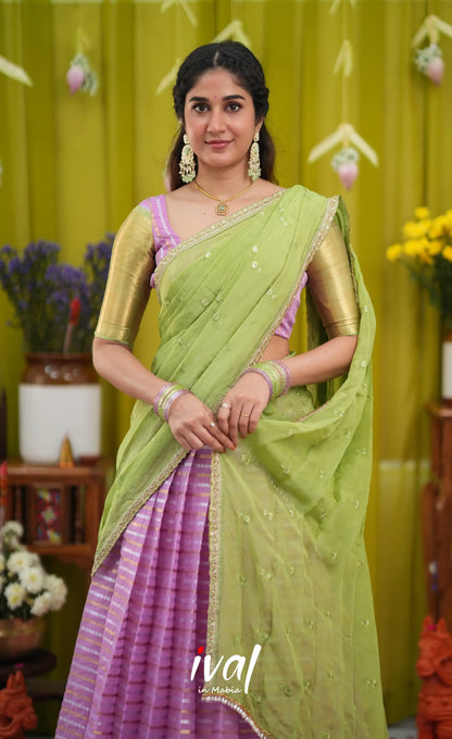 Izhaiyini Organza Halfsaree - Pinkish lavender and Light green (Copy) - Half Sarees