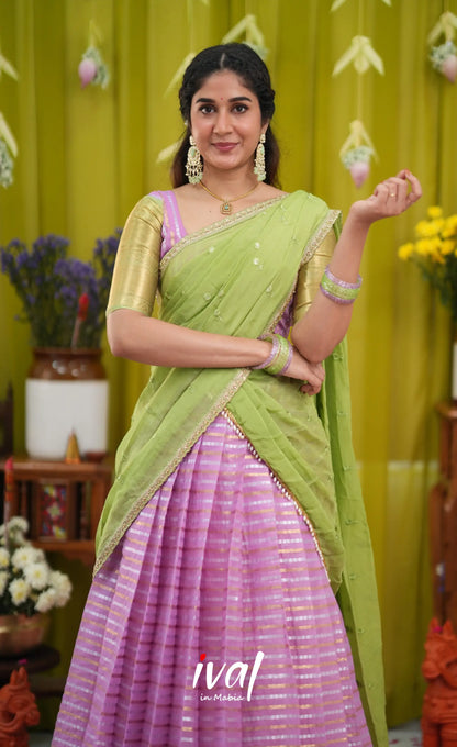 Izhaiyini Organza Halfsaree - Pinkish lavender and Light green (Copy) - Half Sarees