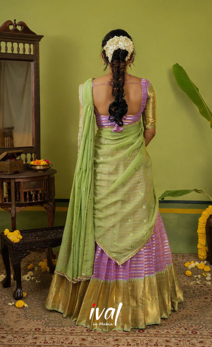 Izhaiyini Organza Halfsaree - Pinkish lavender and Light green - Half Sarees