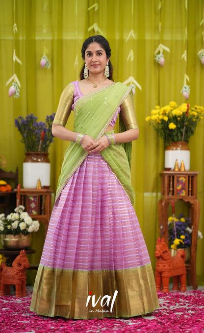 Izhaiyini Organza Halfsaree - Pinkish lavender and Light green (Copy) - Half Sarees
