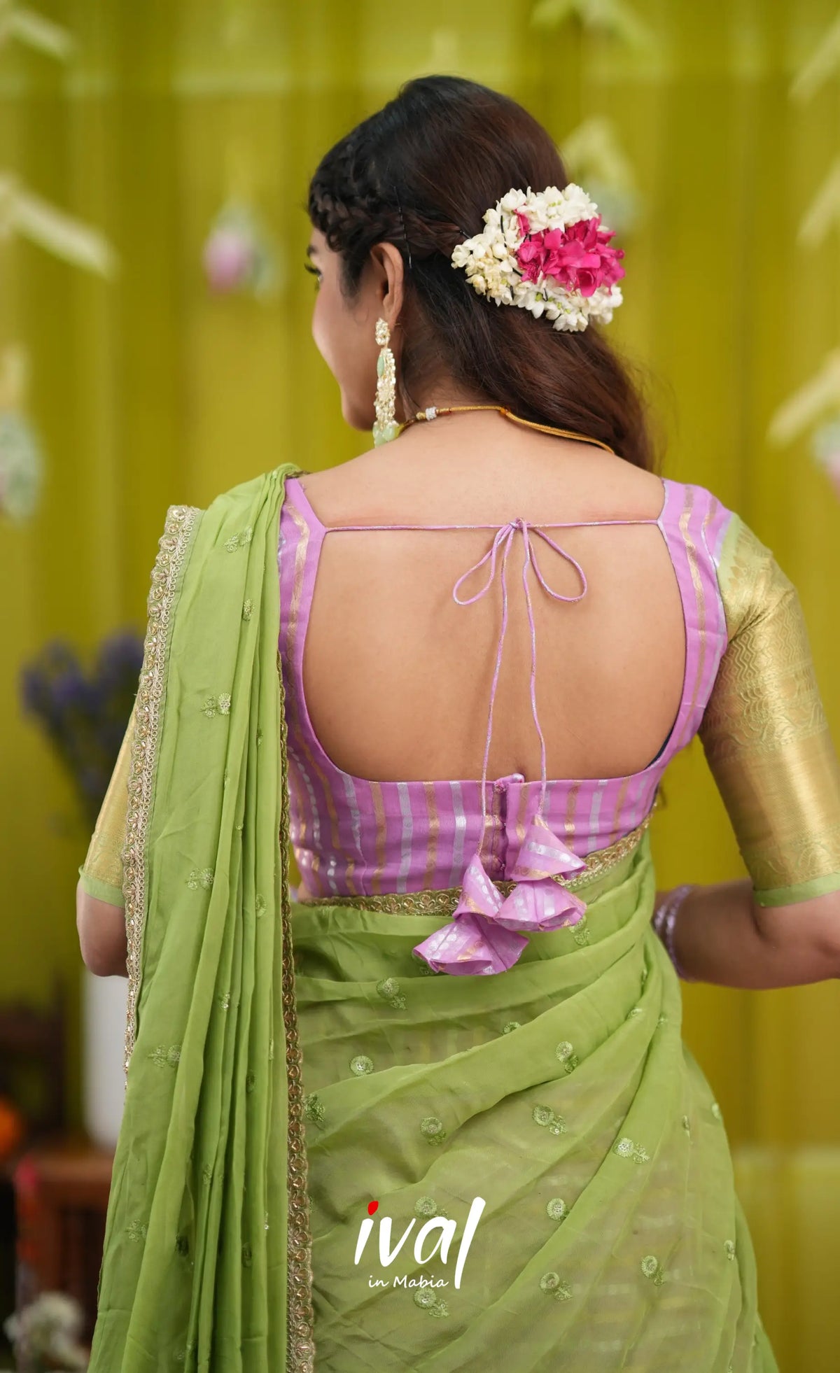 Izhaiyini Organza Halfsaree - Pinkish lavender and Light green (Copy) - Half Sarees