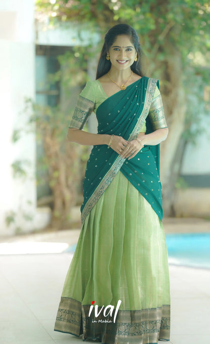 Izhaiyini Organza Halfsaree - Pista Green Half Sarees