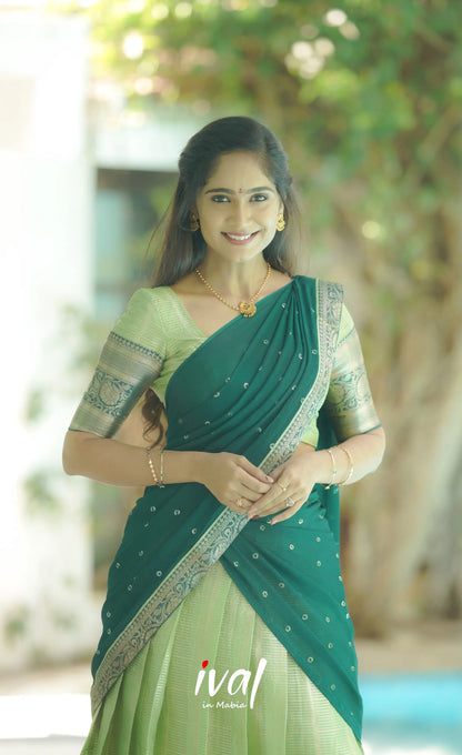 Izhaiyini Organza Halfsaree - Pista Green Half Sarees