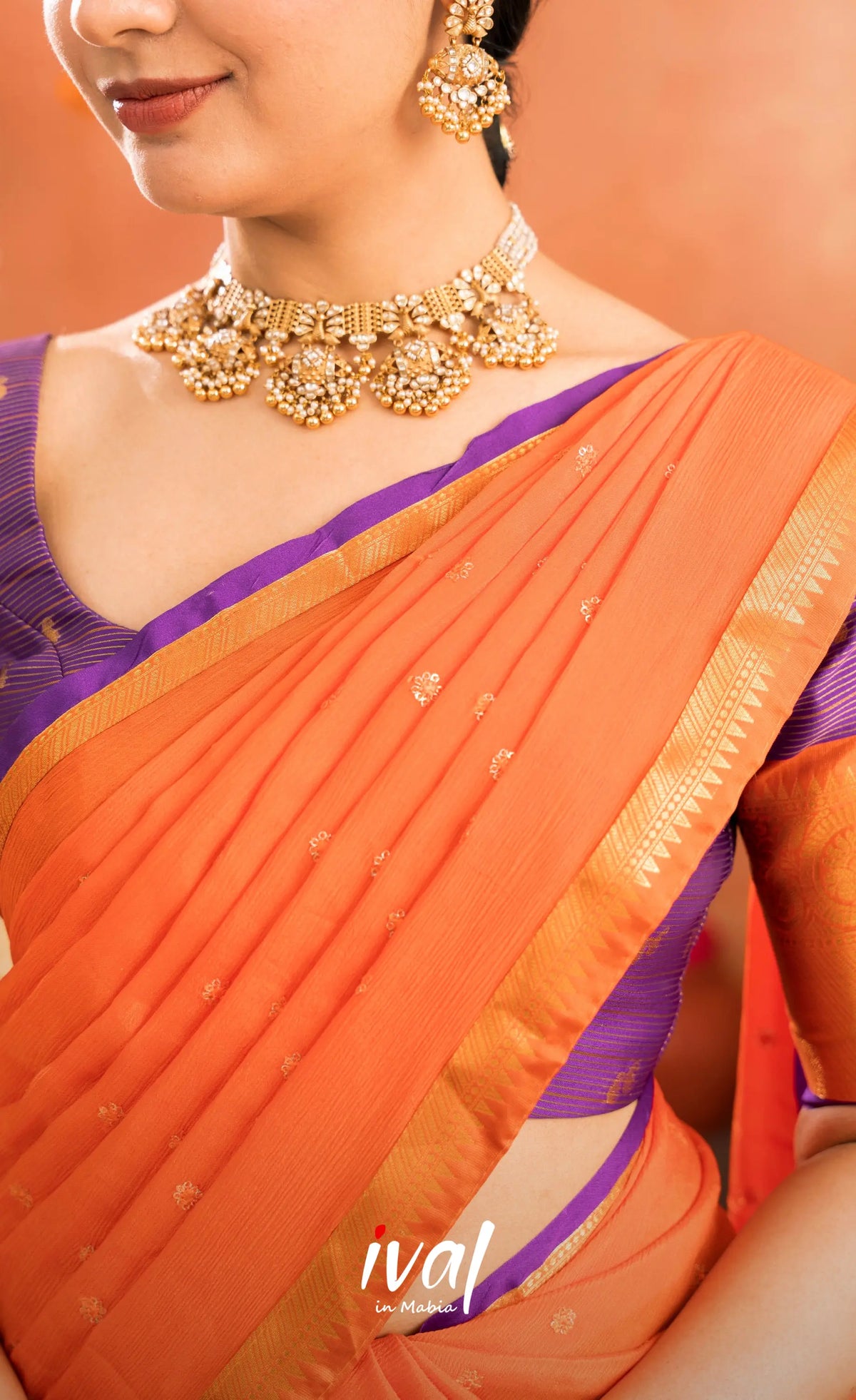 Izhaiyini Organza Halfsaree - Purple and Orange - Half Sarees
