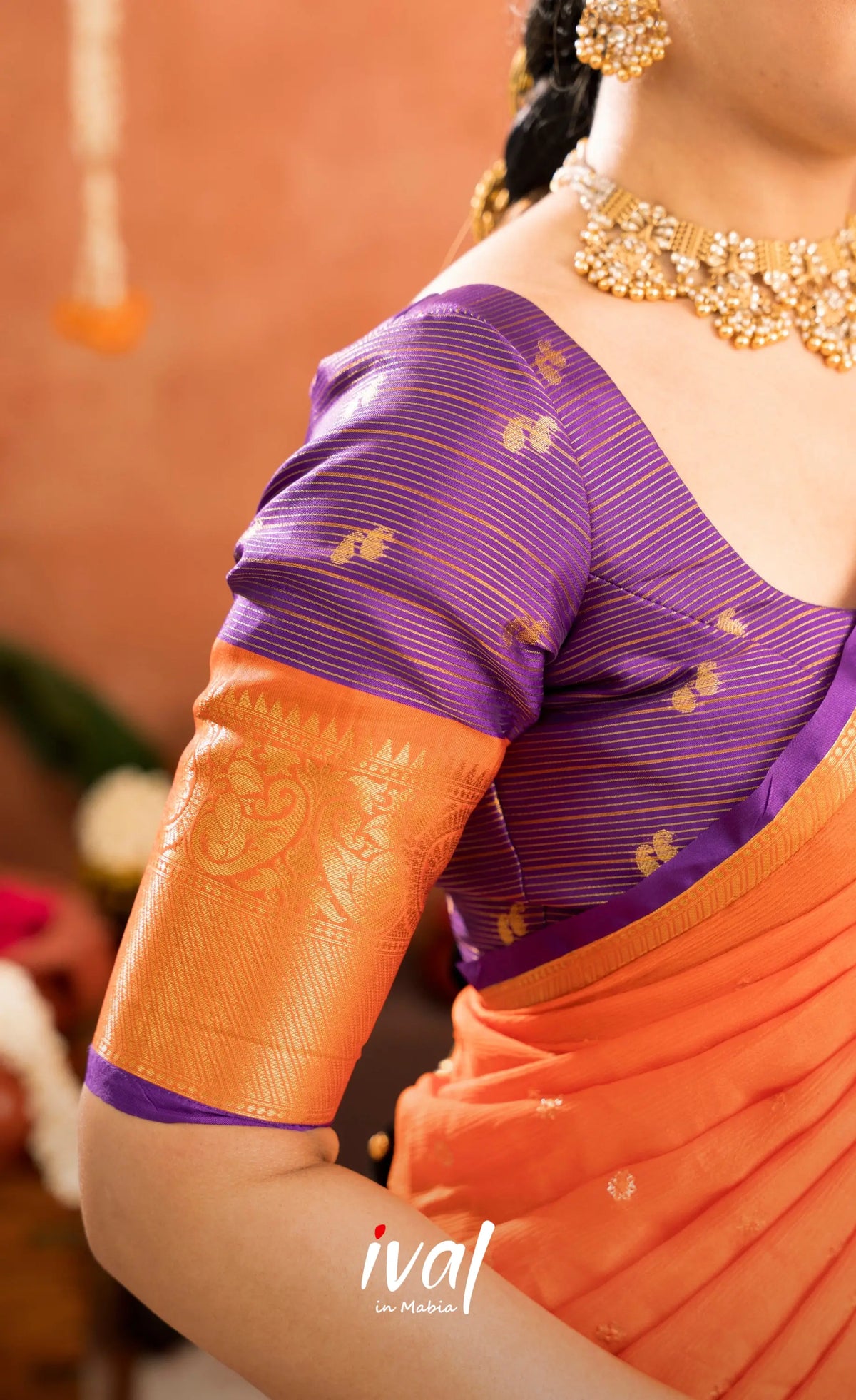Izhaiyini Organza Halfsaree - Purple and Orange - Half Sarees