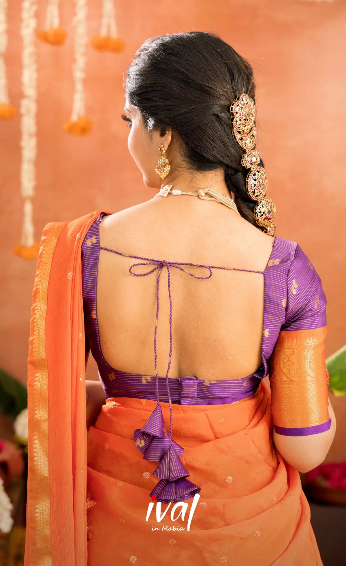 Izhaiyini Organza Halfsaree - Purple and Orange - Half Sarees