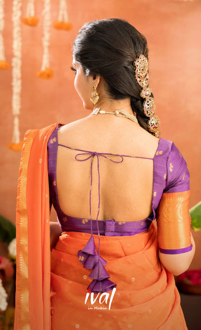 Izhaiyini Organza Halfsaree - Purple and Orange - Half Sarees