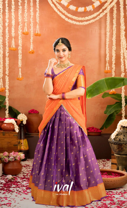 Izhaiyini Organza Halfsaree - Purple and Orange - Half Sarees