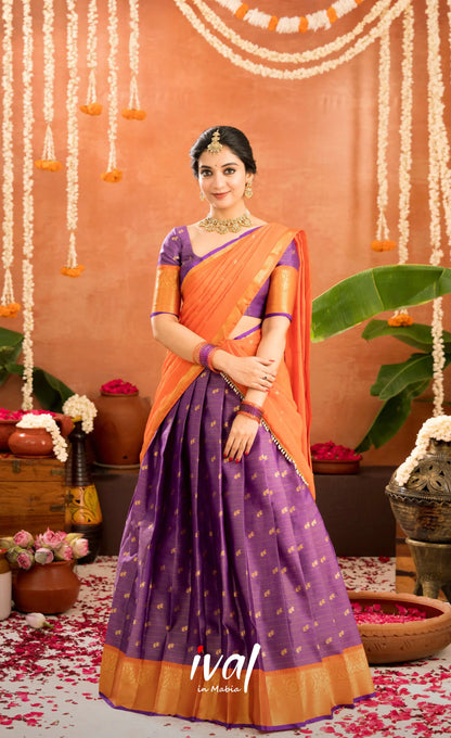 Izhaiyini Organza Halfsaree - Purple and Orange - Half Sarees