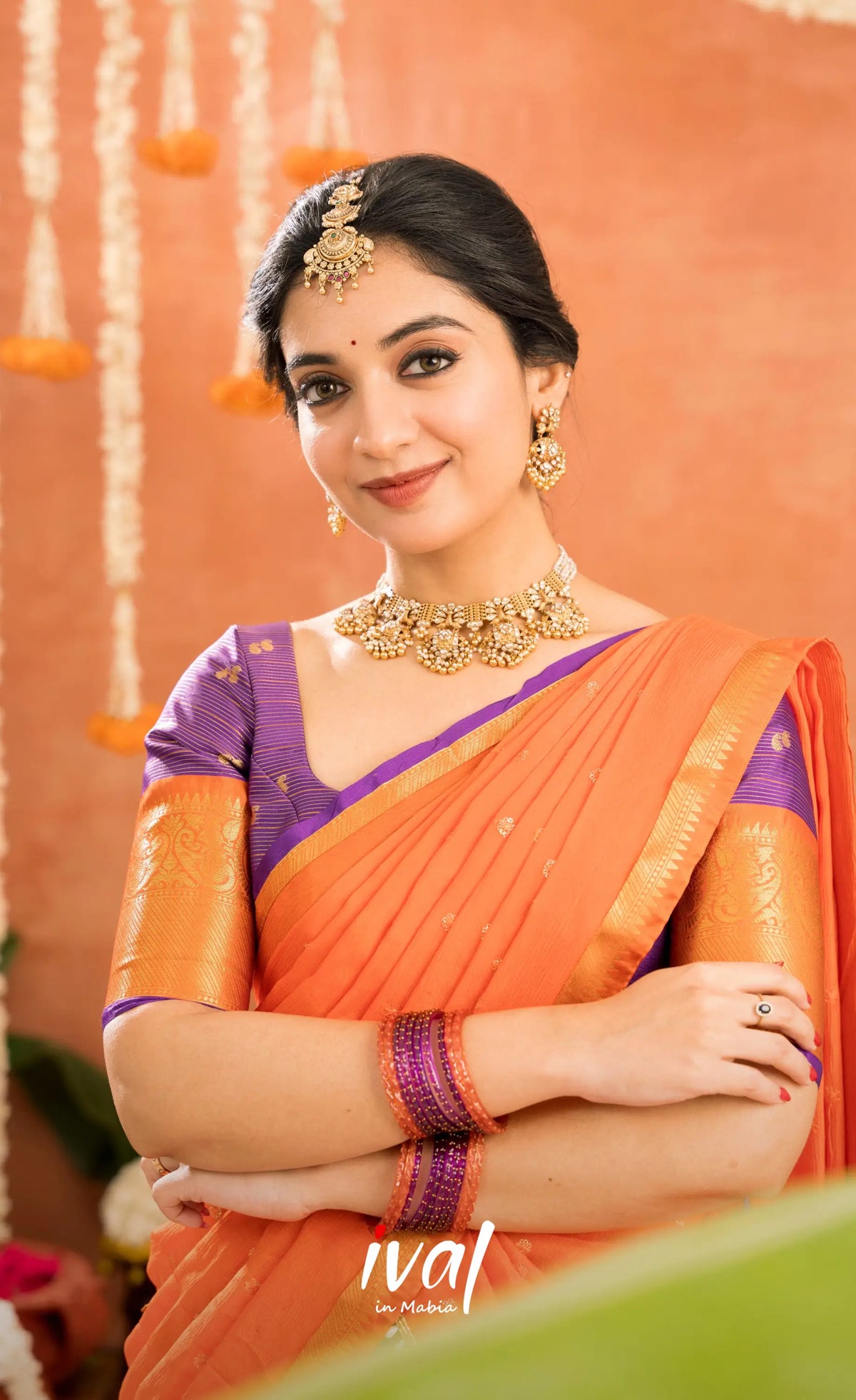 Izhaiyini Organza Halfsaree - Purple and Orange - Half Sarees