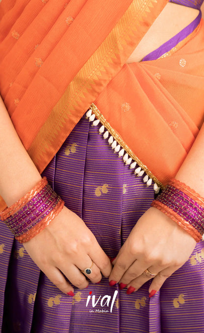 Izhaiyini Organza Halfsaree - Purple and Orange - Half Sarees