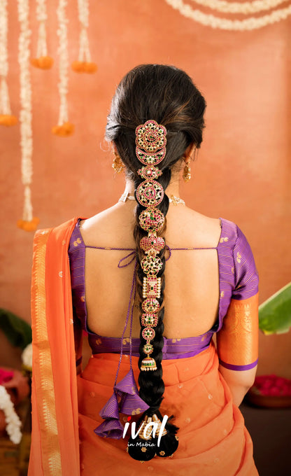 Izhaiyini Organza Halfsaree - Purple and Orange - Half Sarees