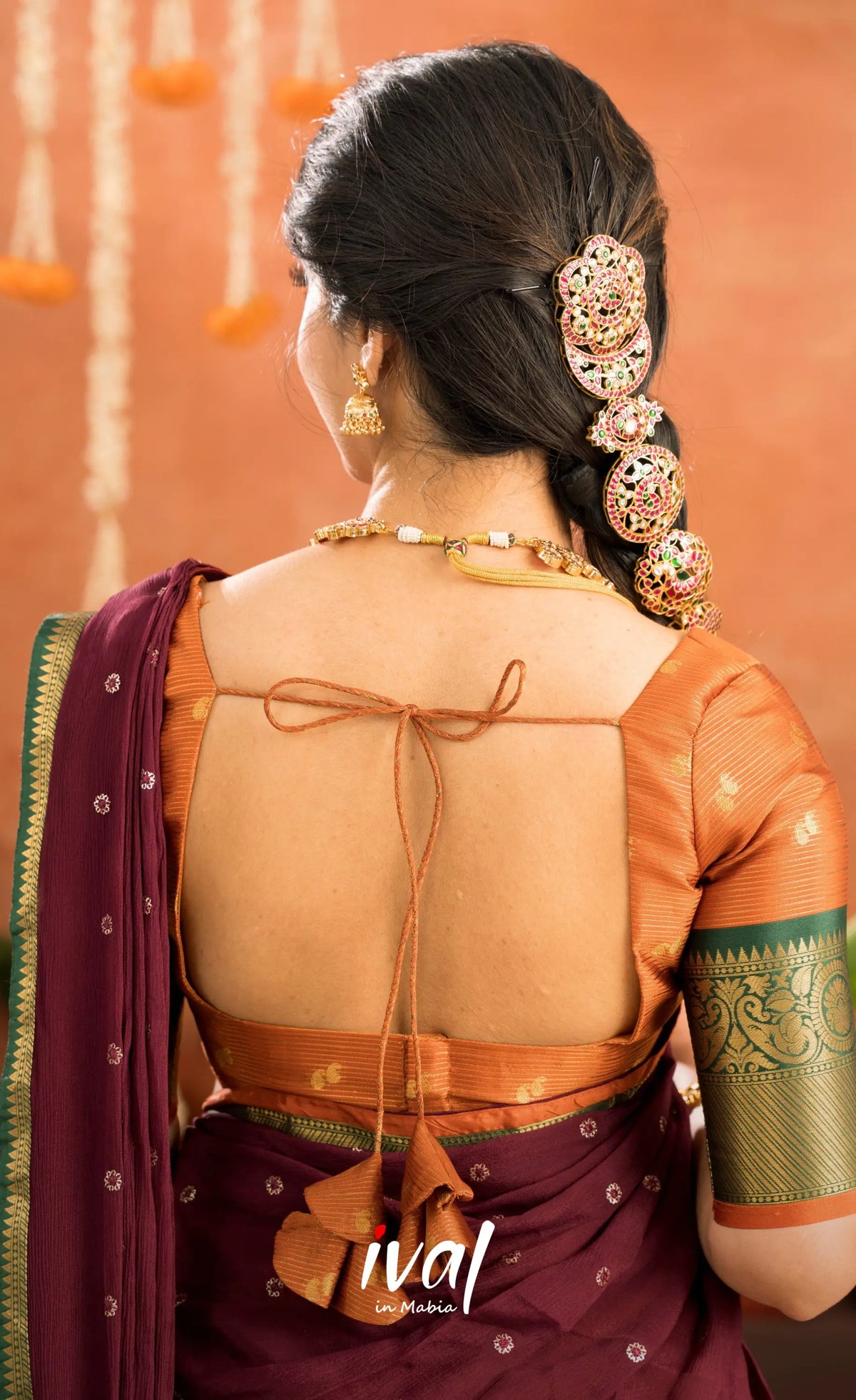 Izhaiyini Organza Halfsaree - Rust Orange and Dark maroonish wine - Half Sarees