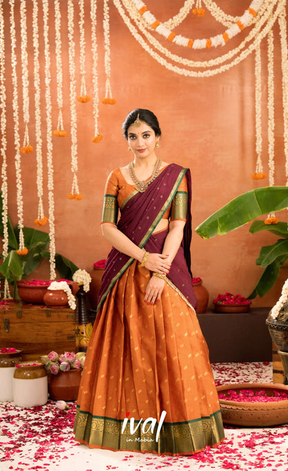 Izhaiyini Organza Halfsaree - Rust Orange and Dark maroonish wine - Half Sarees