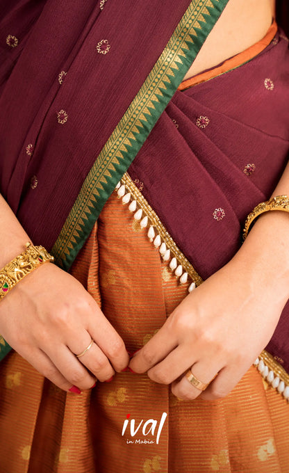 Izhaiyini Organza Halfsaree - Rust Orange and Dark maroonish wine - Half Sarees