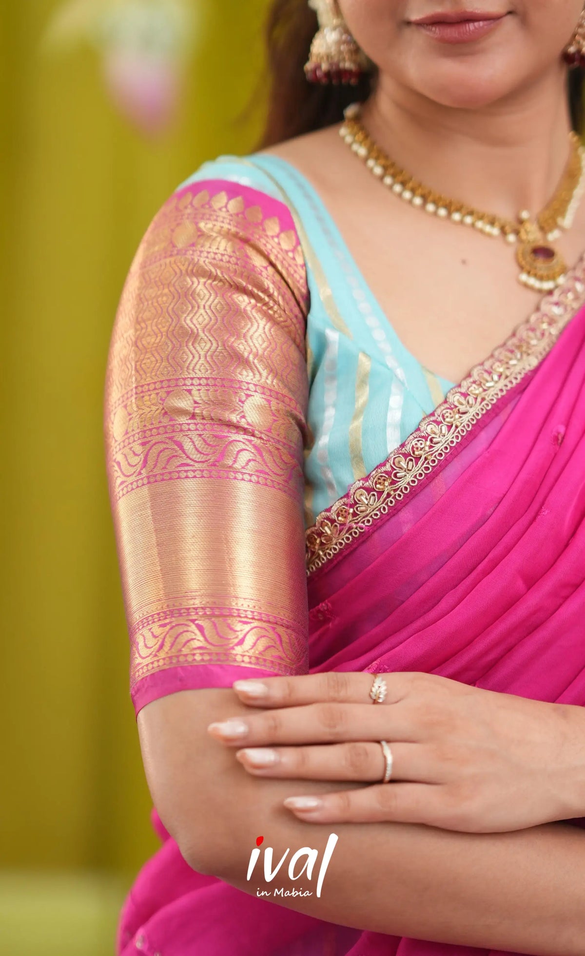 Izhaiyini Organza Halfsaree - Sky Blue and Rani Pink - Half Sarees
