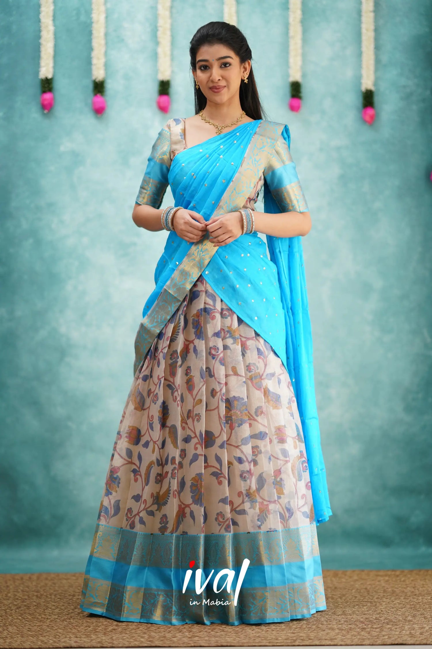 Izhaiyini Organza Halfsaree - Sky Blue Half Sarees