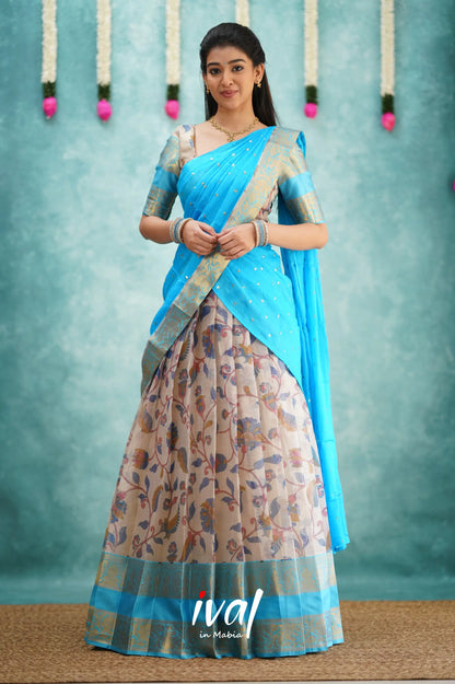 Izhaiyini Organza Halfsaree - Sky Blue Half Sarees