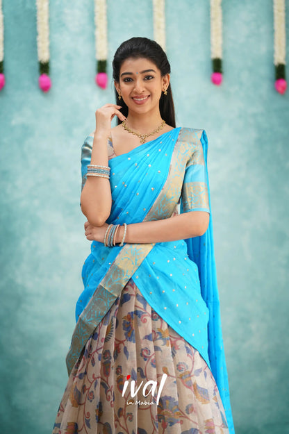 Izhaiyini Organza Halfsaree - Sky Blue Half Sarees