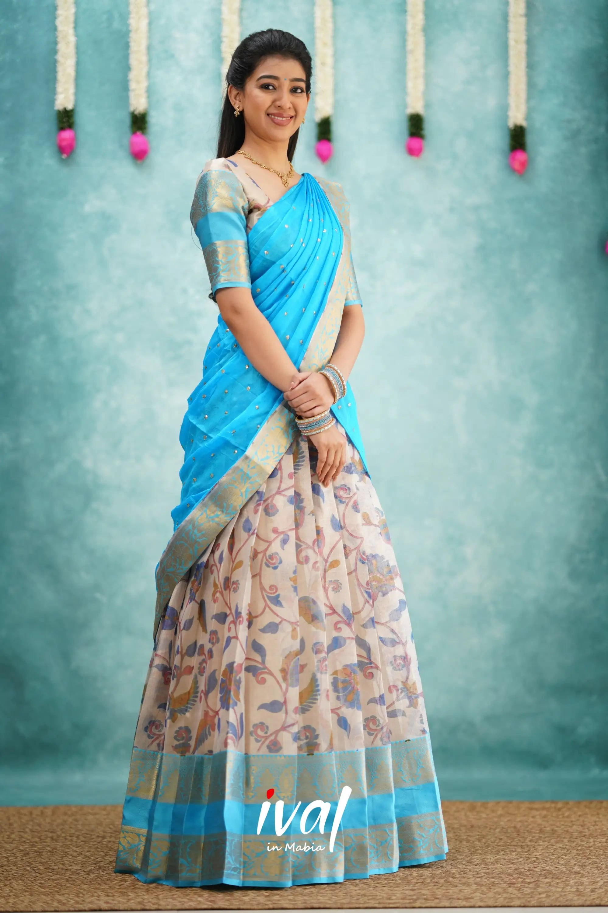 Izhaiyini Organza Halfsaree - Sky Blue Half Sarees