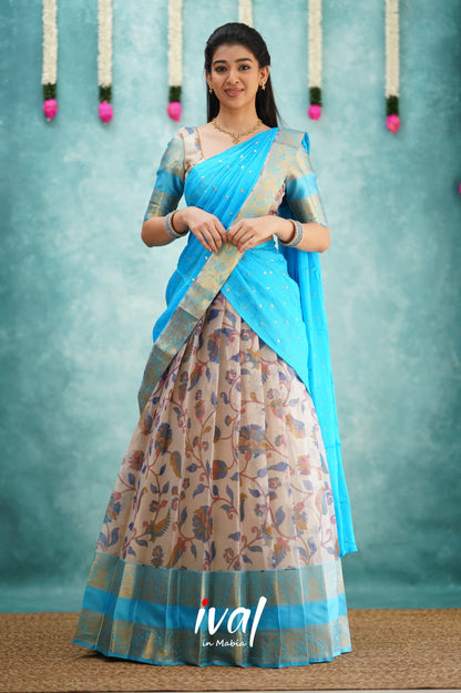 Izhaiyini Organza Halfsaree - Sky Blue Half Sarees