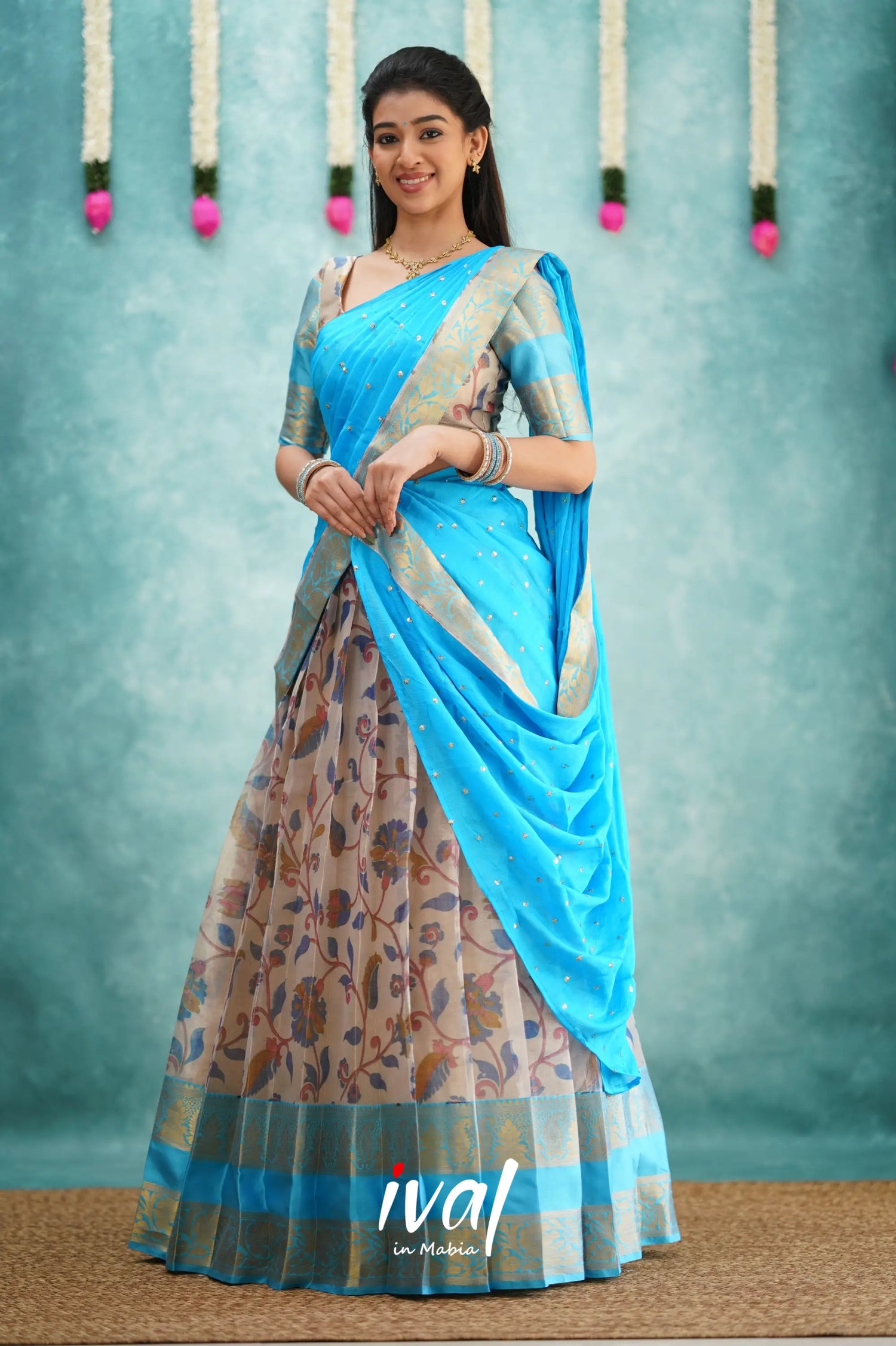 Izhaiyini Organza Halfsaree - Sky Blue Half Sarees