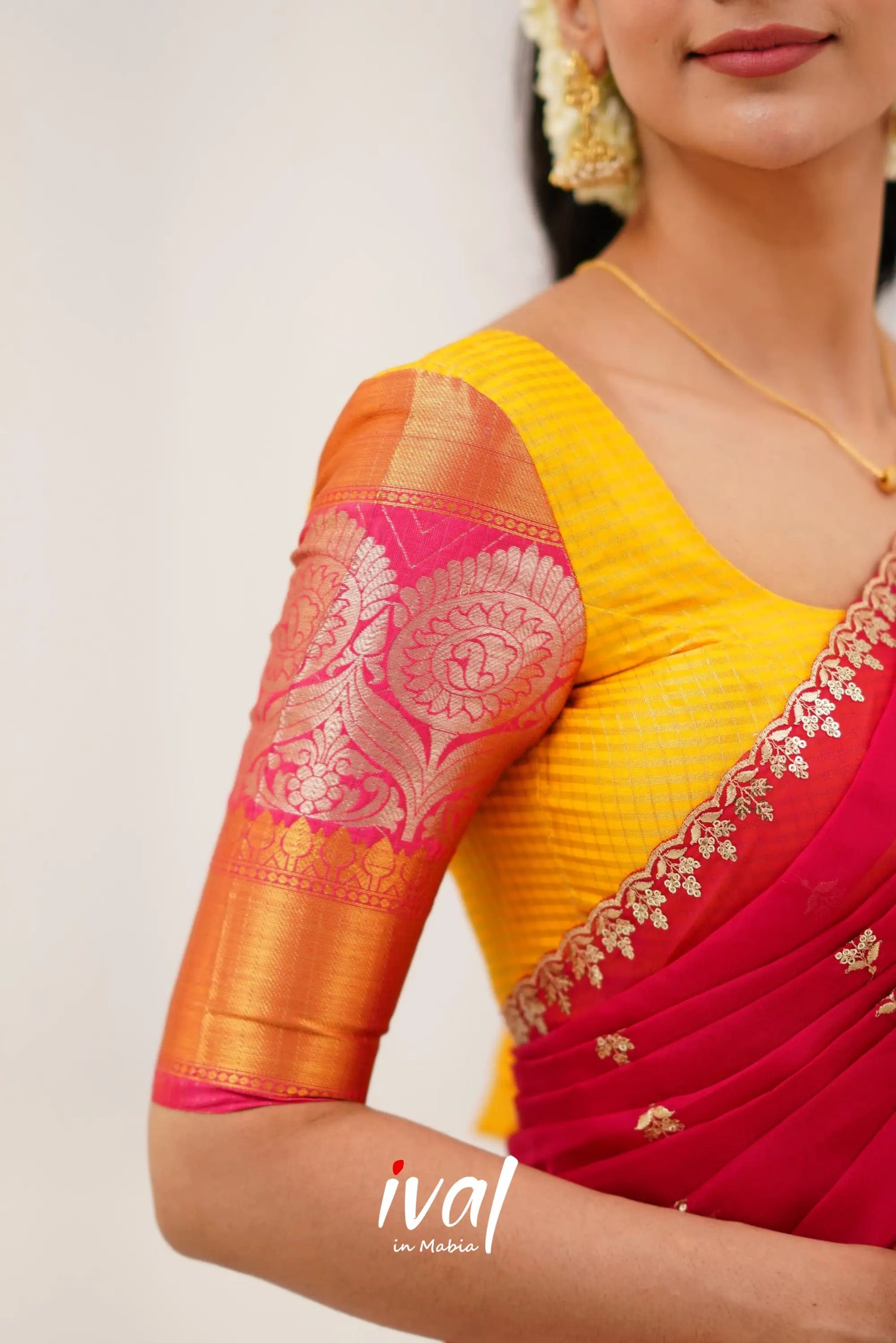 Izhaiyini Organza Halfsaree - Yellow And Pink Half Sarees