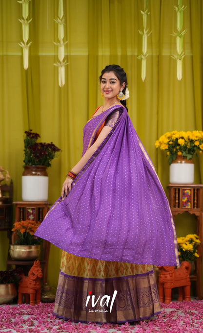 Izhaiyini Organza Halfsaree - Yellow and Purple - Half Sarees