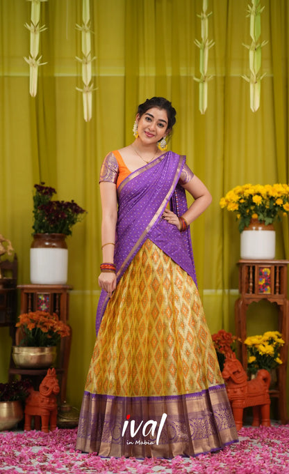Izhaiyini Organza Halfsaree - Yellow and Purple - Half Sarees