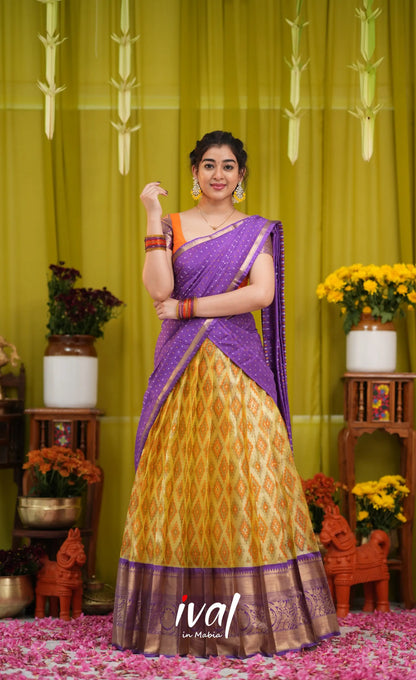 Izhaiyini Organza Halfsaree - Yellow and Purple - Half Sarees