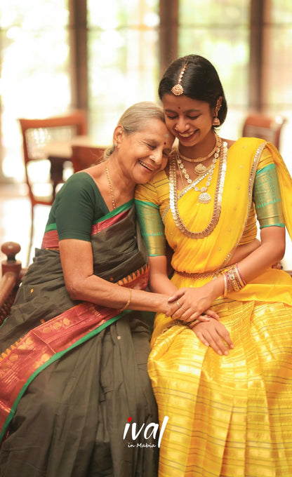 Izhaiyini Organza Halfsaree - Yellow and Turquoise Blue - Half Sarees
