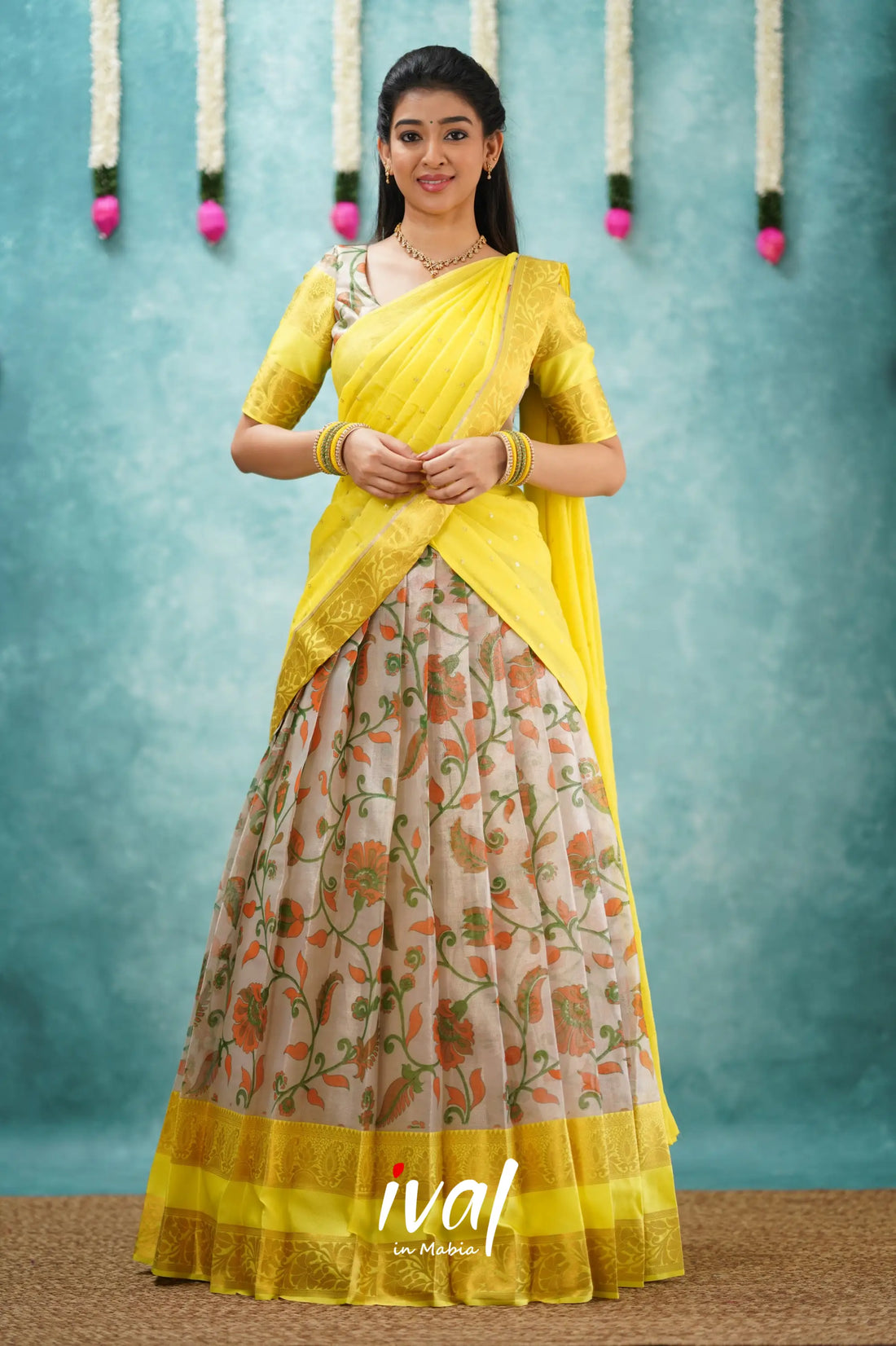 Izhaiyini Organza Halfsaree - Yellow Half Sarees