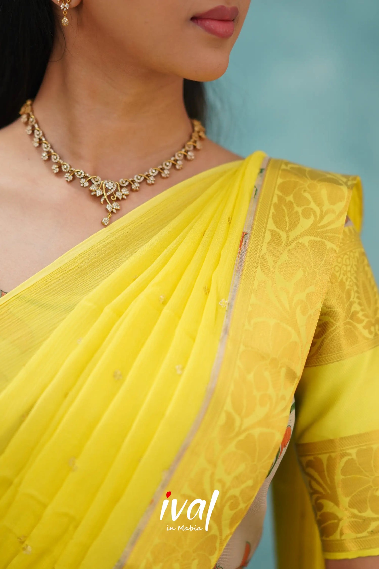 Izhaiyini Organza Halfsaree - Yellow Half Sarees