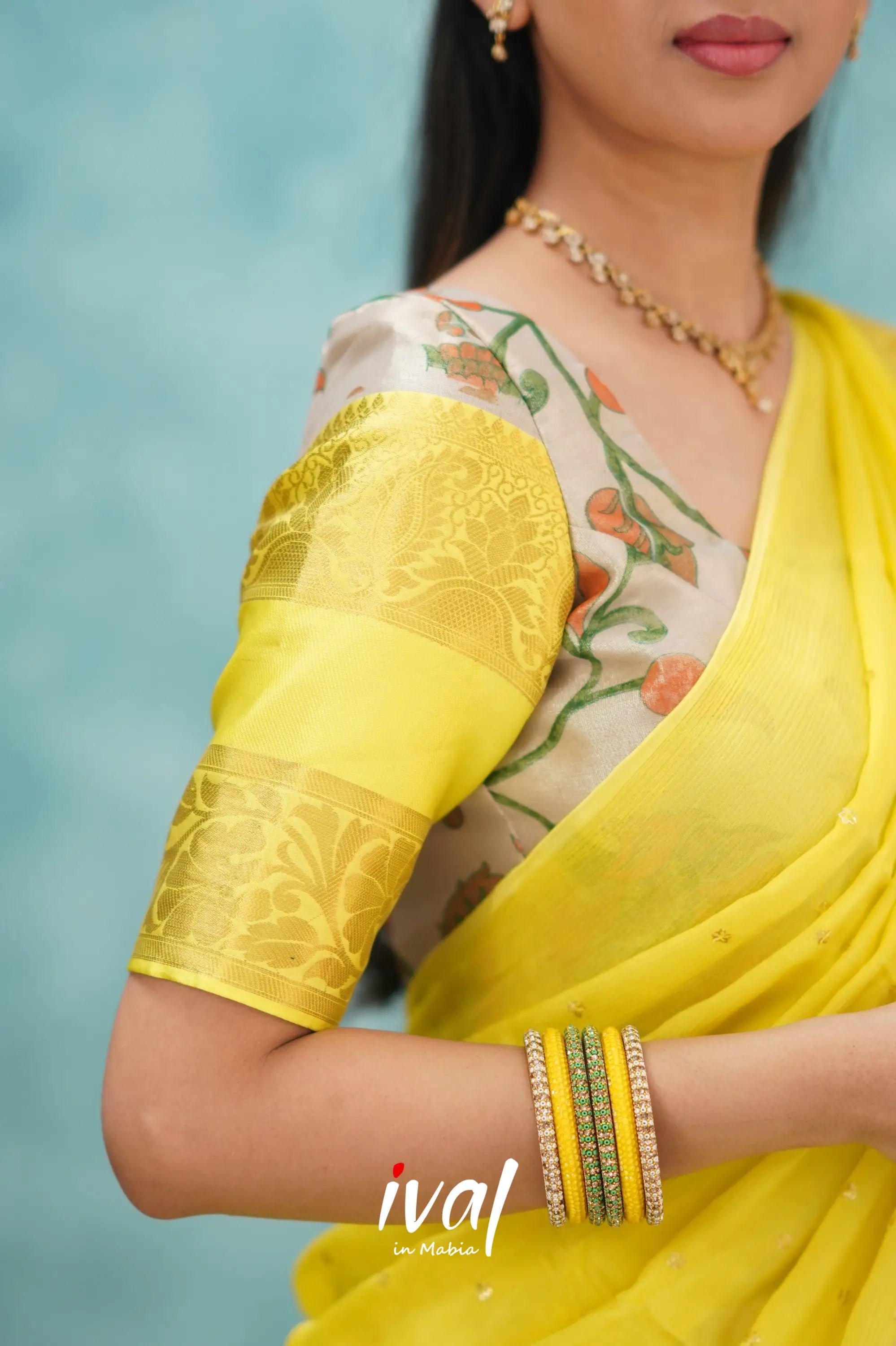 Izhaiyini Organza Halfsaree - Yellow Half Sarees