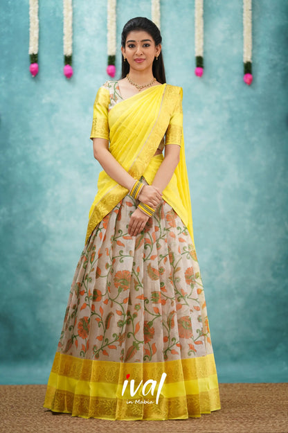 Izhaiyini Organza Halfsaree - Yellow Half Sarees