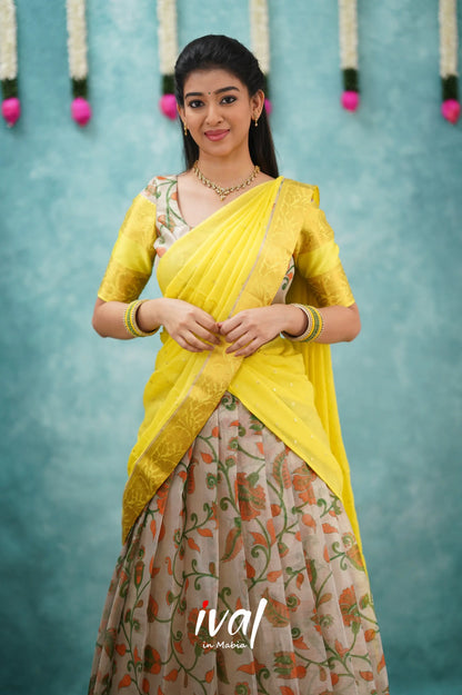 Izhaiyini Organza Halfsaree - Yellow Half Sarees