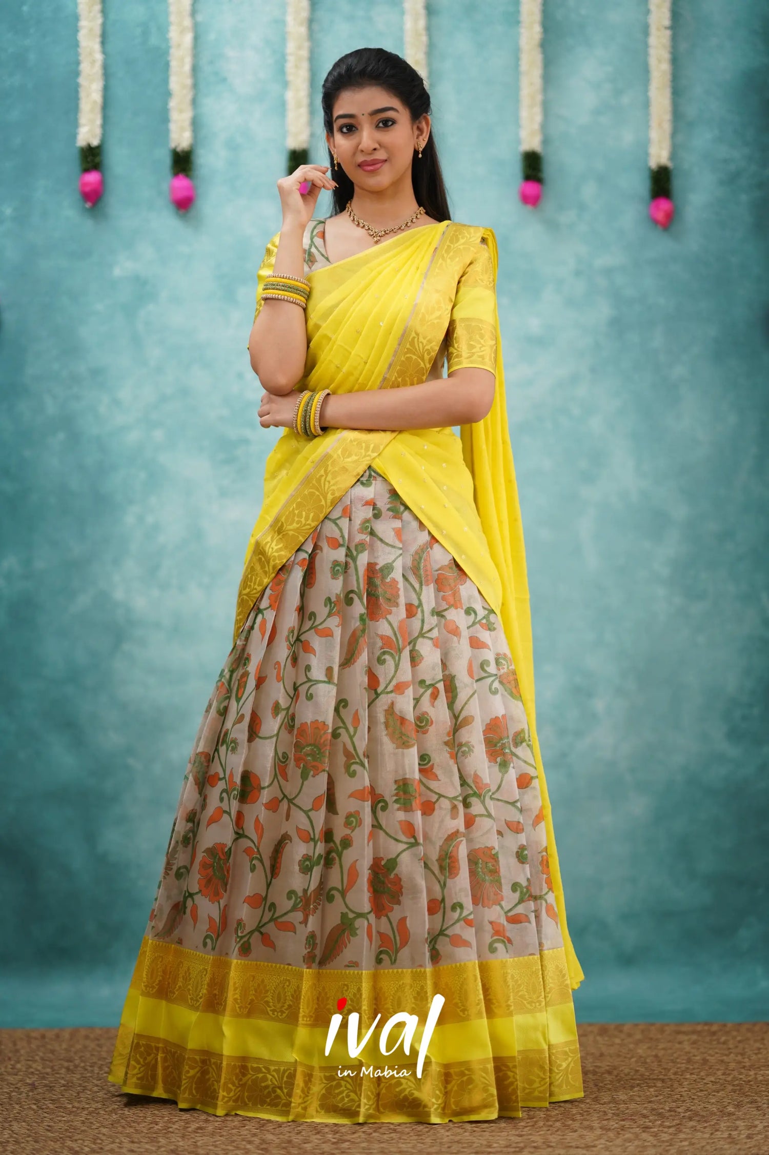 Izhaiyini Organza Halfsaree - Yellow Half Sarees