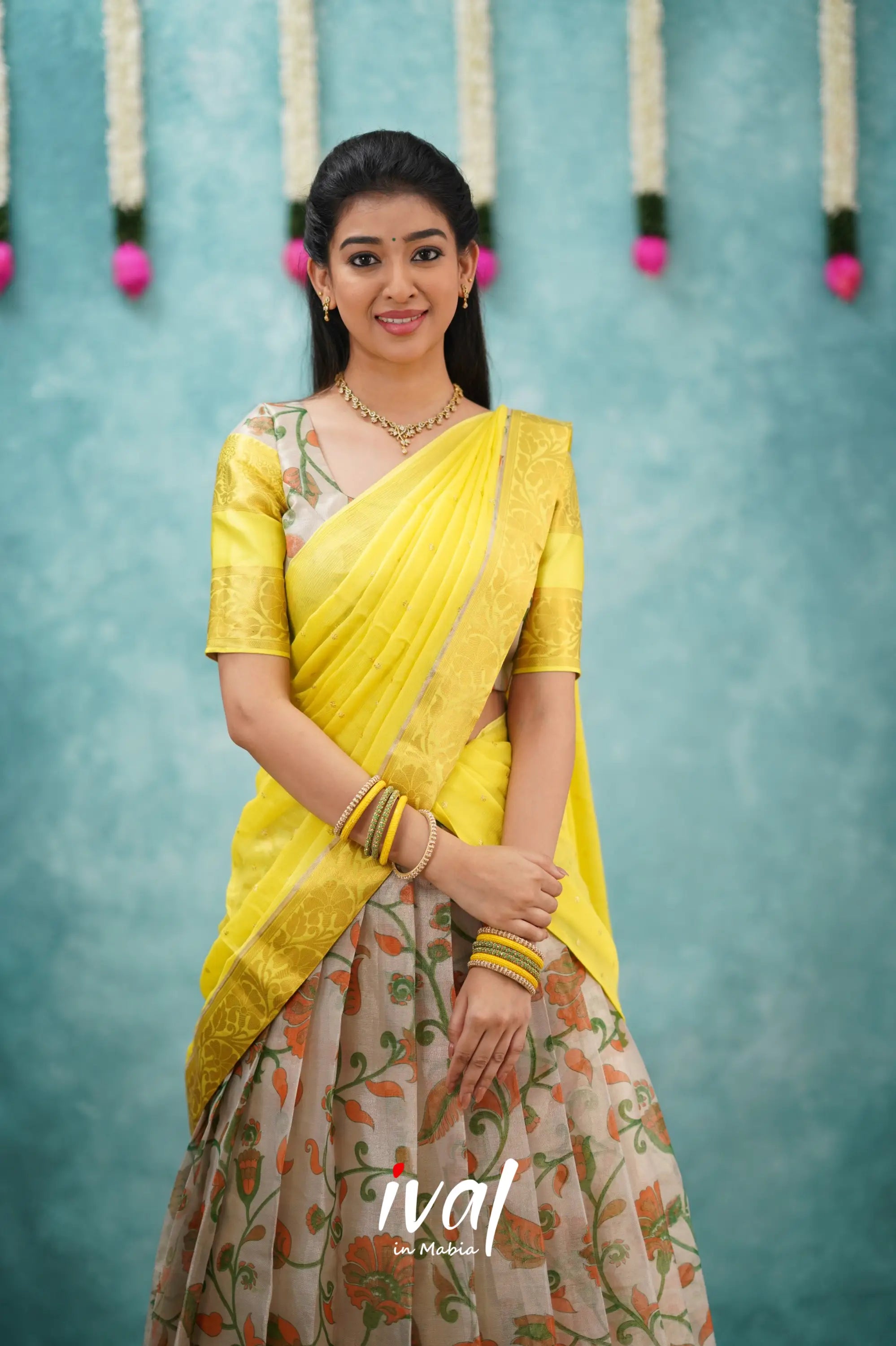 Izhaiyini Organza Halfsaree - Yellow Half Sarees