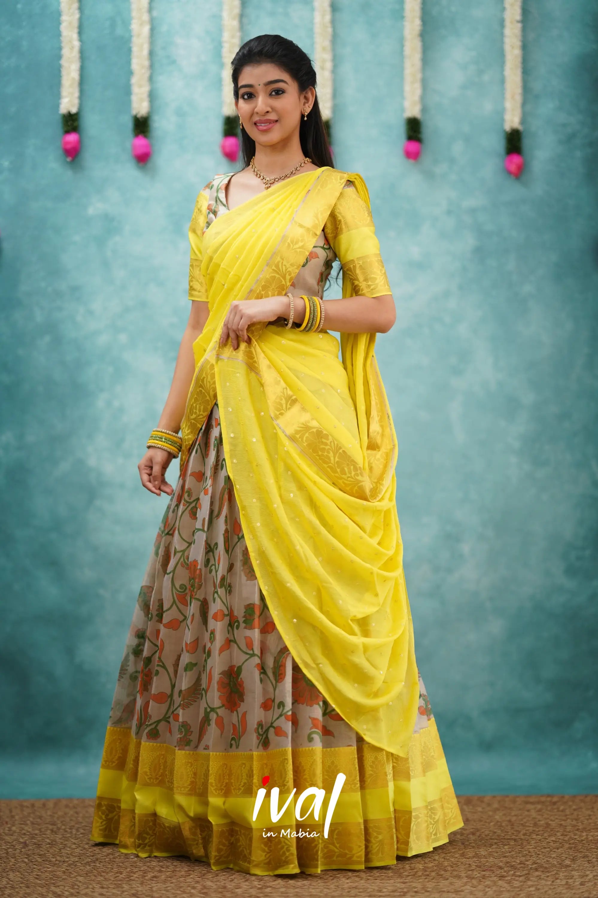 Izhaiyini Organza Halfsaree - Yellow Half Sarees