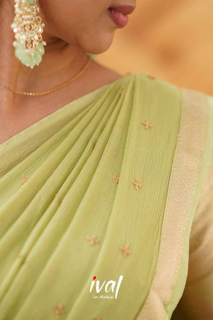Izhaiyini - Pastel Green Banarasi Tissue Halfsaree Half Sarees